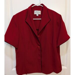 JULIAN TAYLOR Red Blazer‎ Short Sleeve Collar Button Front Women's Top 18
